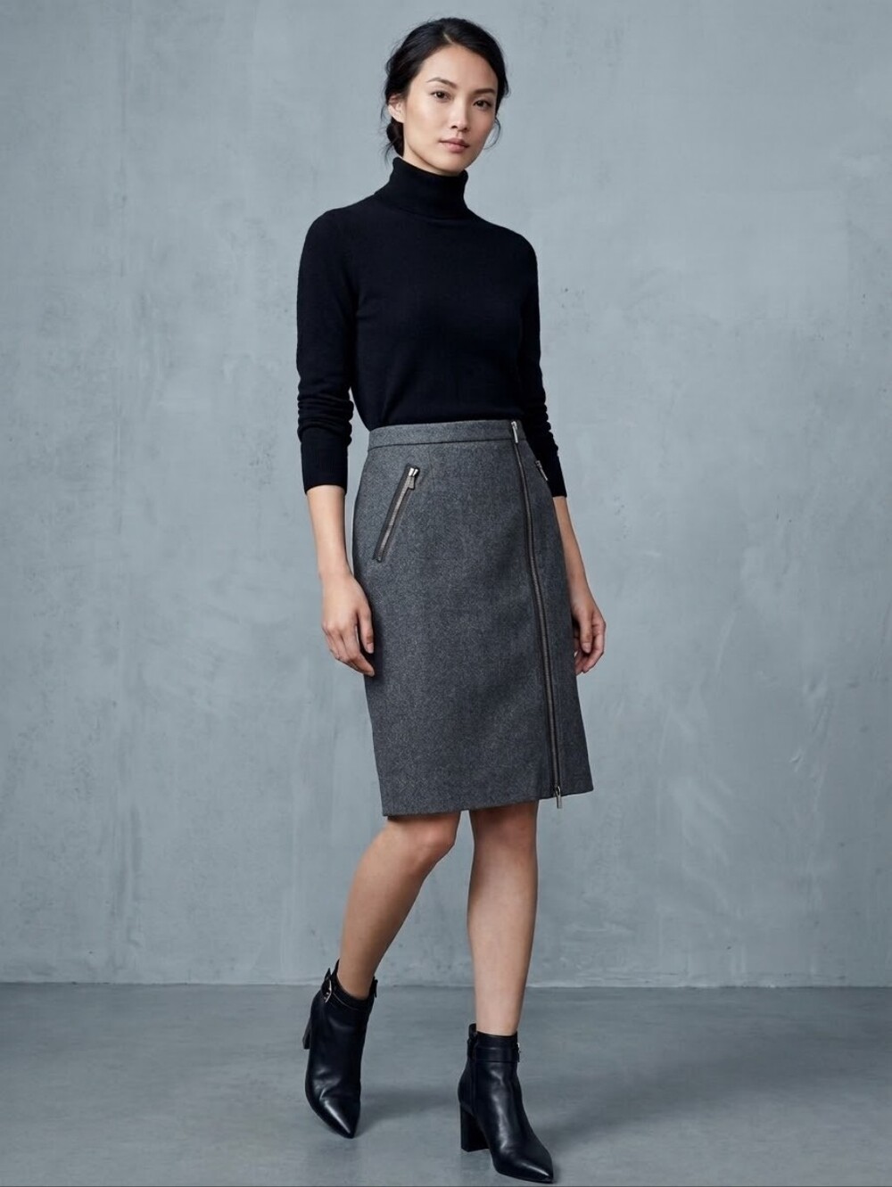 J.Crew Charcoal Grey 100% Wool Asymmetric Zip Pocket Pencil Skirt 4P
